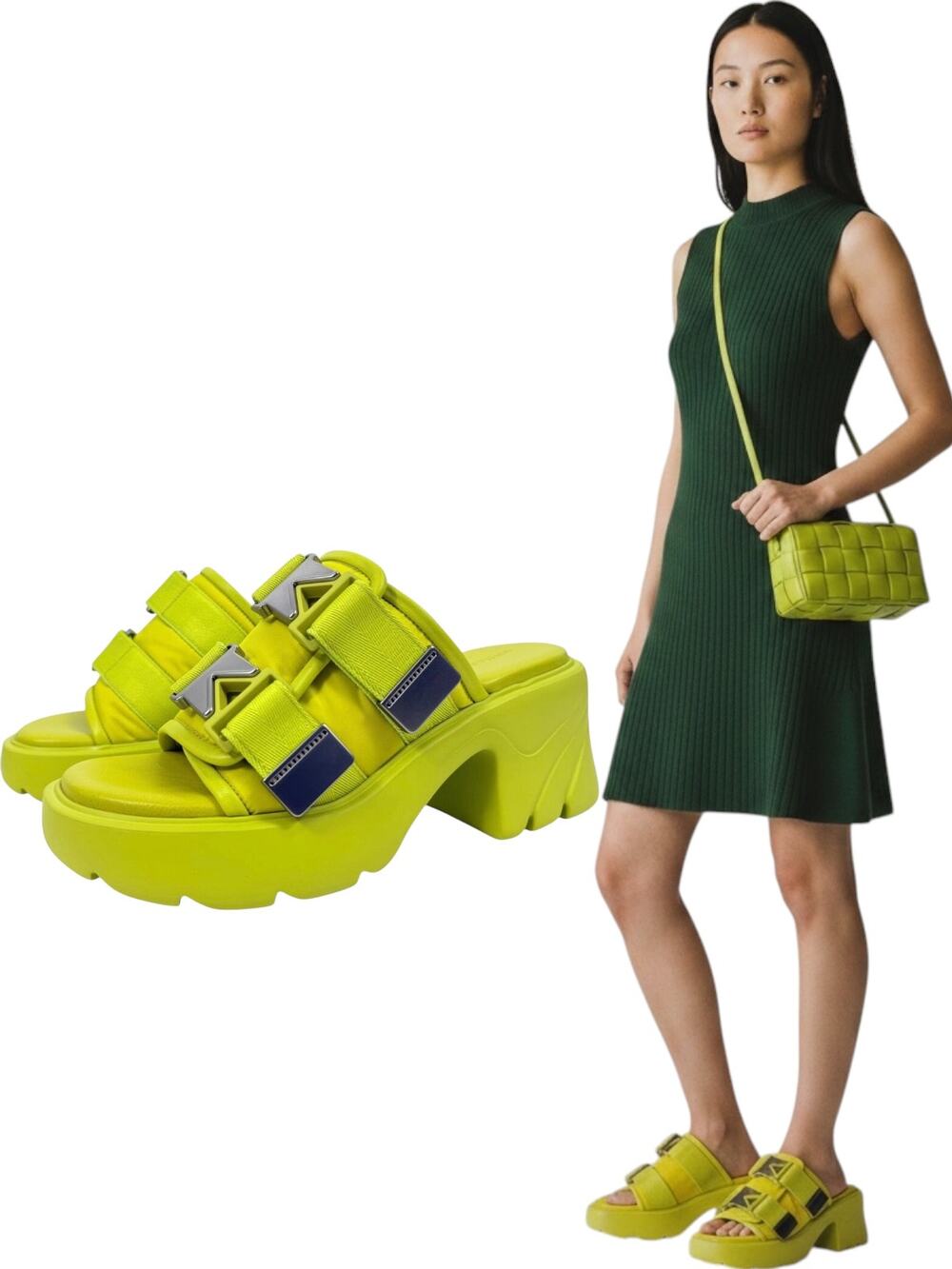 New Bottega Veneta Flash Buckle Padded Sole Mule Sandals Kiwi Size 41